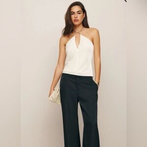 Reformation Violette Velvet Halter Top Fior Di Latte Ivory Silk Blend NWT Size M